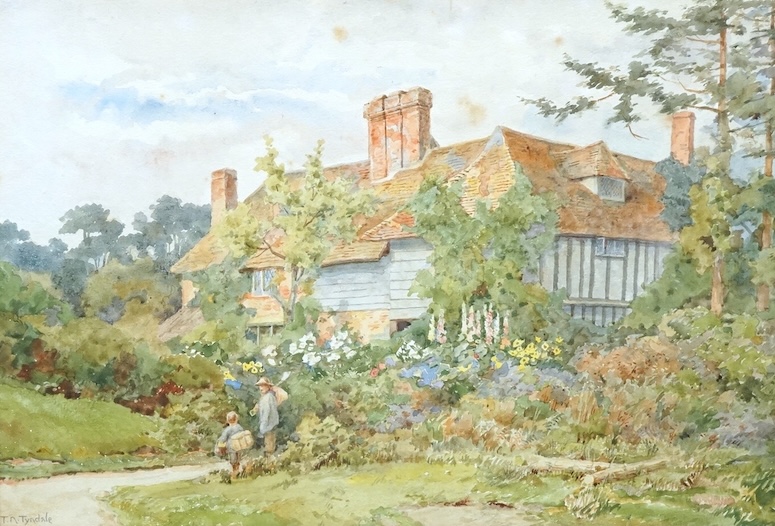 Thomas Nicholson Tyndale (1860-1930), watercolour, Victorian flower garden, signed, 22 x 31cm